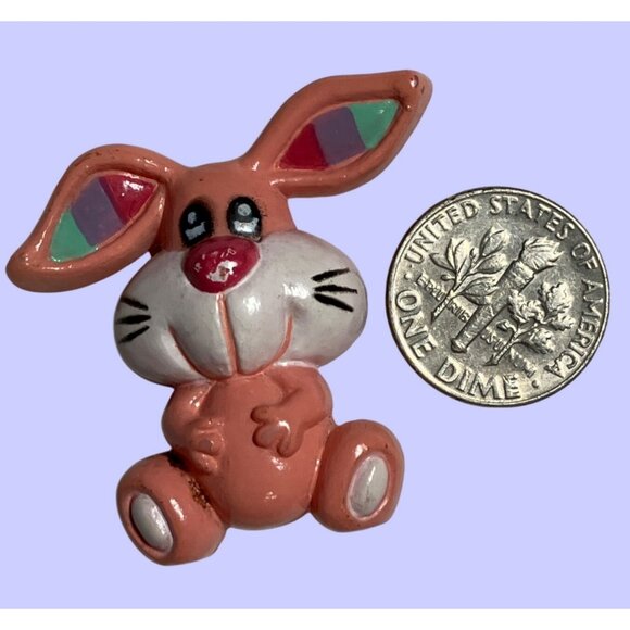 Vintage Pink Bunny Brooch Pin - Cute Handmade Easter Rabbit Jewelry - Picture 8 of 9